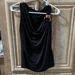 Carmen Marc Valvo Black Draped Tank with Gold Accent